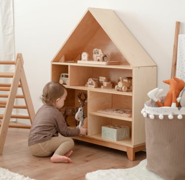 Montessori domčeková polica Woodle - prírodné drevo