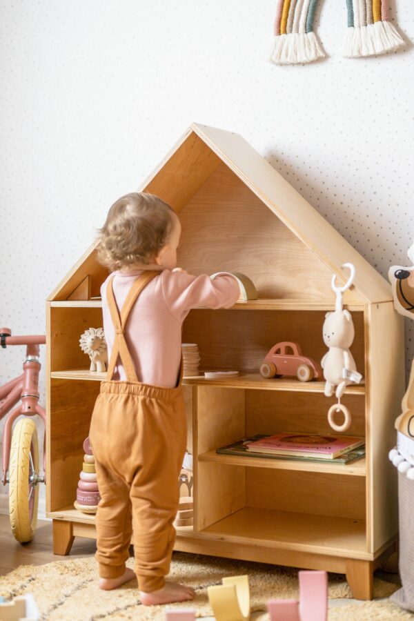 Montessori domčeková polica Woodle - prírodné drevo