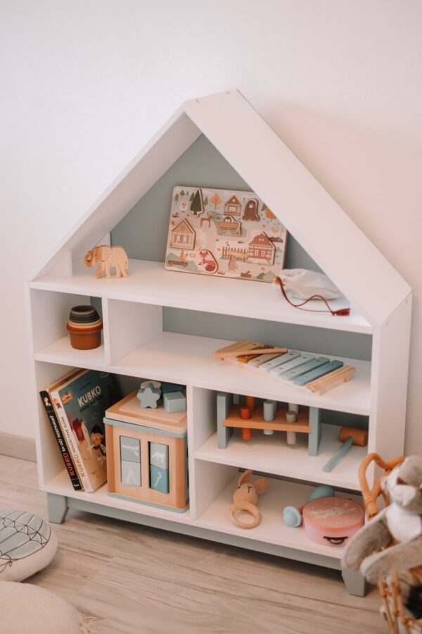 Montessori domčeková polica Woodle - biela/sivá