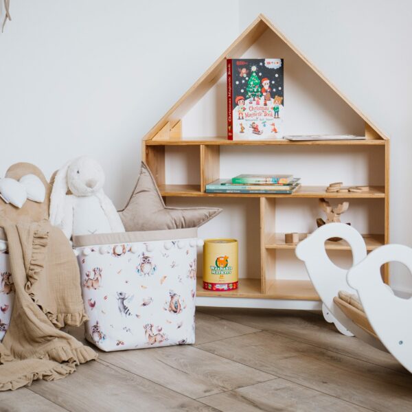 Montessori domčeková polica Woodle - prírodné drevo/biela
