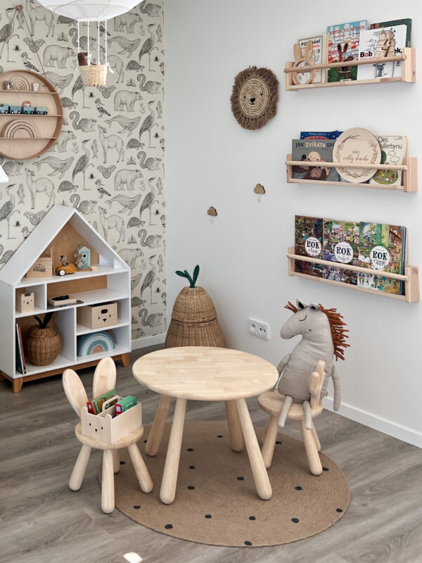 Montessori domčeková polica Woodle - biela/prírodné drevo