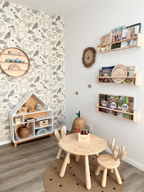 Montessori domčeková polica Woodle - biela/prírodné drevo