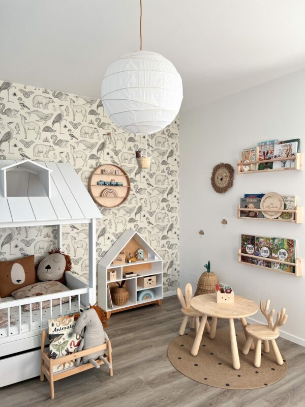 Montessori domčeková polica Woodle - biela/prírodné drevo