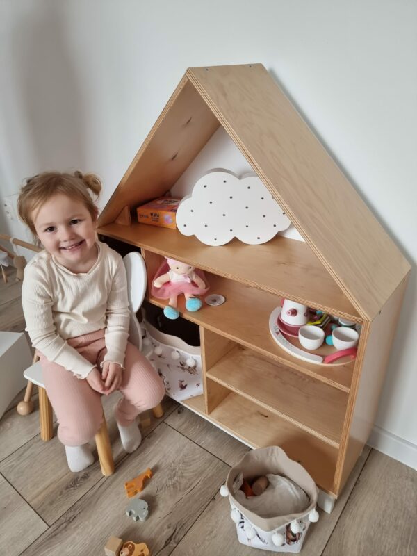 Montessori domčeková polica Woodle - prírodné drevo/biela